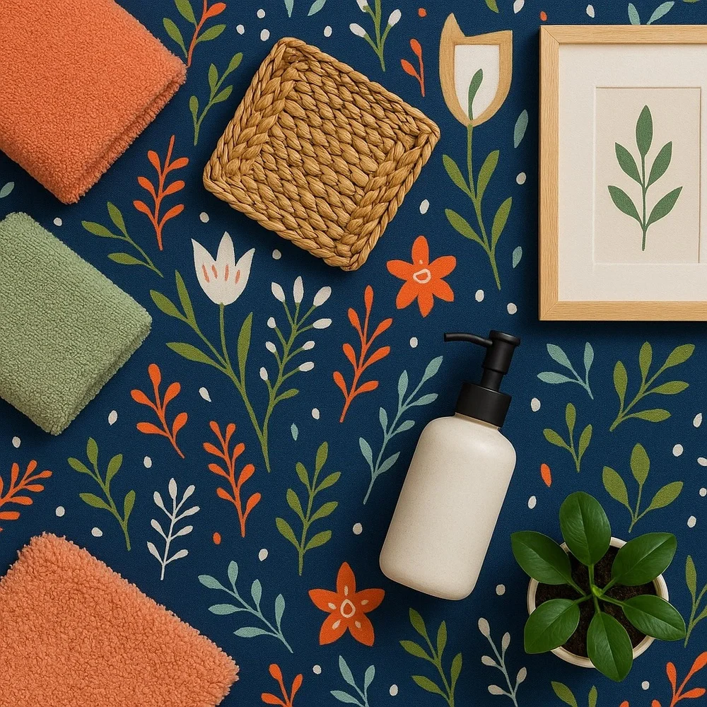 🌿 Pillowfort Floral Shower Curtain – Navy Botanical Print - Picture 2 of 3